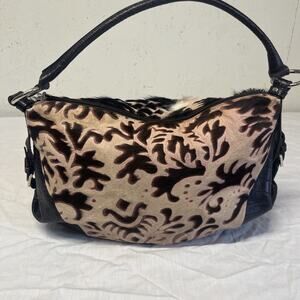 Vintage 90s Y2K Berge Leather And Fur Purse Made In Italy Brown Print
